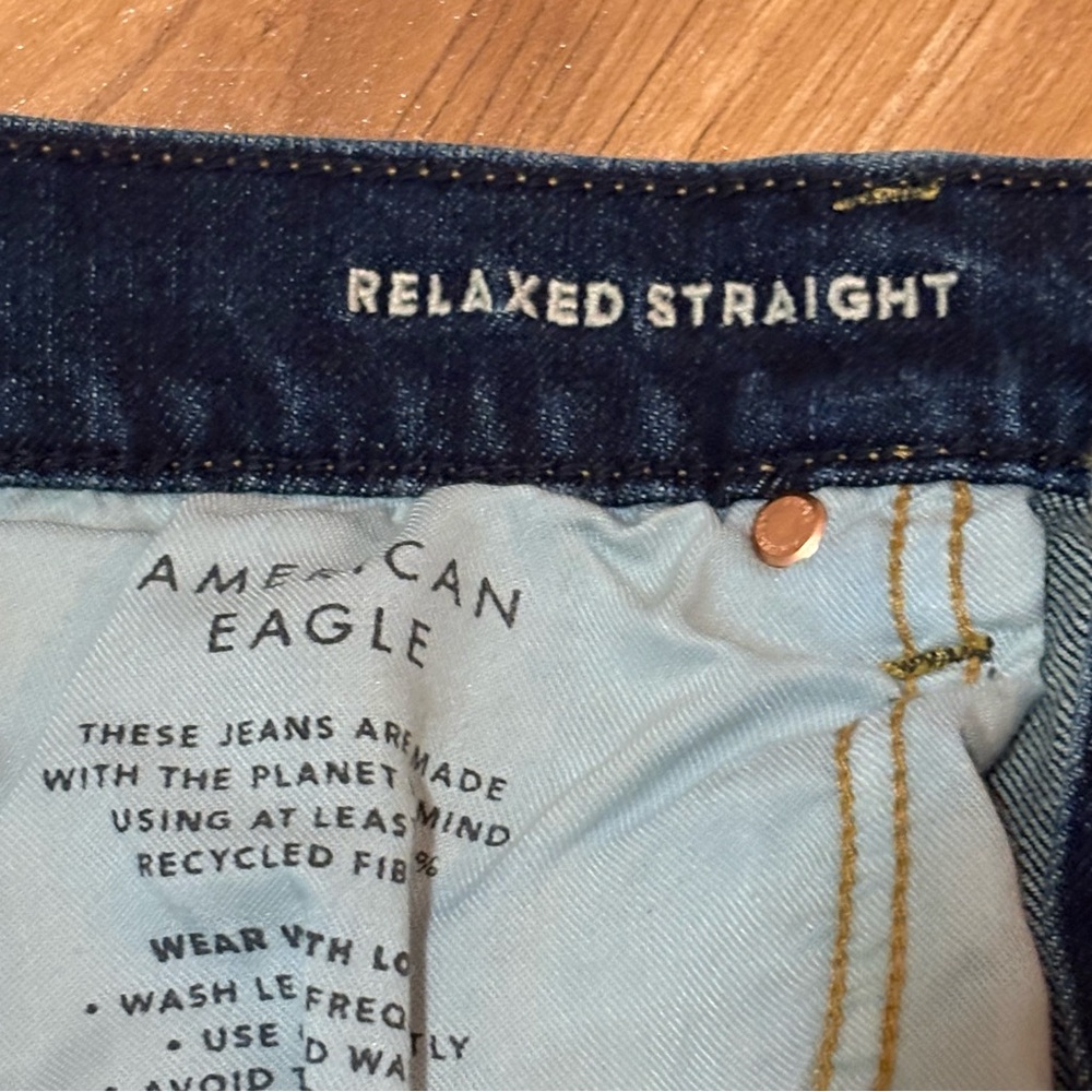 American Eagle Outfitters Flex Relaxed Straight Jeans 33x34 Dark Wash - Picture 7 of 11